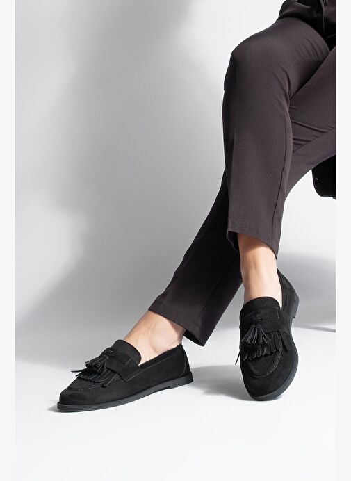 Kadın Loafer Püsküllü Günlük Ayakkabı Petlin Siyah Süet - Görsel 3
