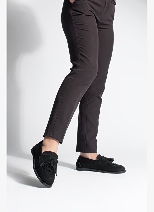 Kadın Loafer Püsküllü Günlük Ayakkabı Petlin Siyah Süet - Görsel 5