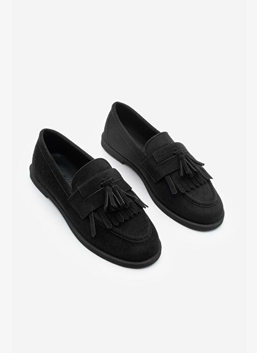 Kadın Loafer Püsküllü Günlük Ayakkabı Petlin Siyah Süet - Görsel 6