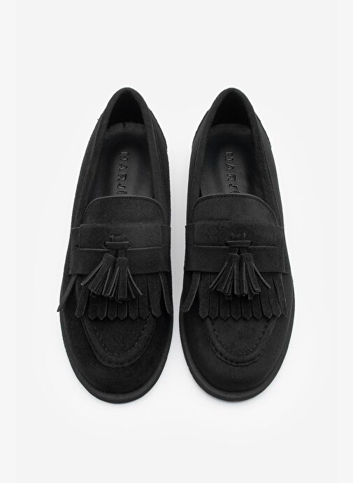 Kadın Loafer Püsküllü Günlük Ayakkabı Petlin Siyah Süet - Görsel 7