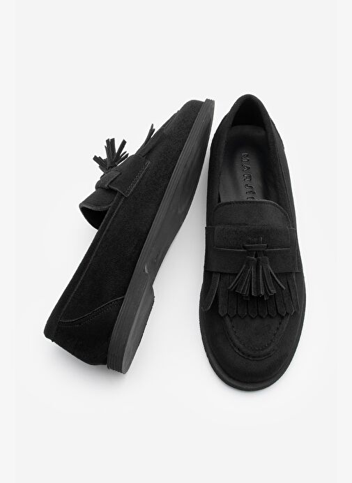 Kadın Loafer Püsküllü Günlük Ayakkabı Petlin Siyah Süet - Görsel 8