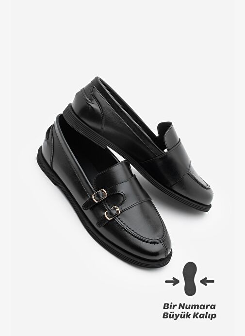 Kadın Loafer Makosen Tokalı Günlük Ayakkabı Ovora Siyah - Görsel 2