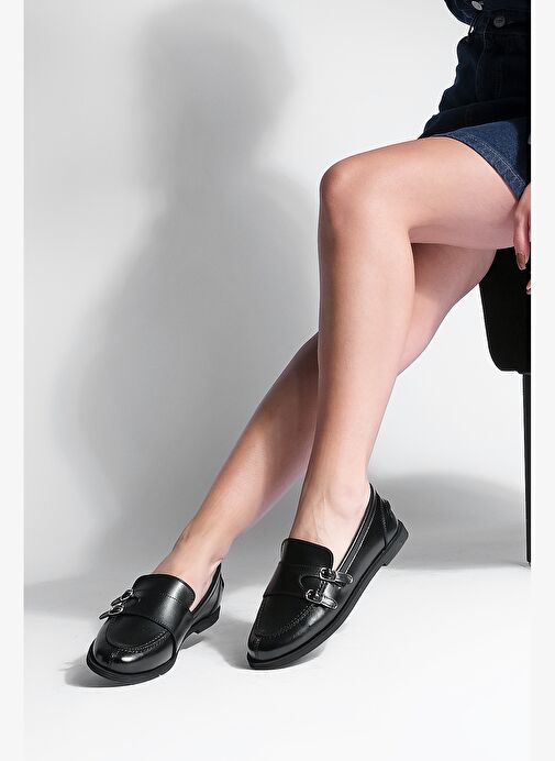 Kadın Loafer Makosen Tokalı Günlük Ayakkabı Ovora Siyah - Görsel 3