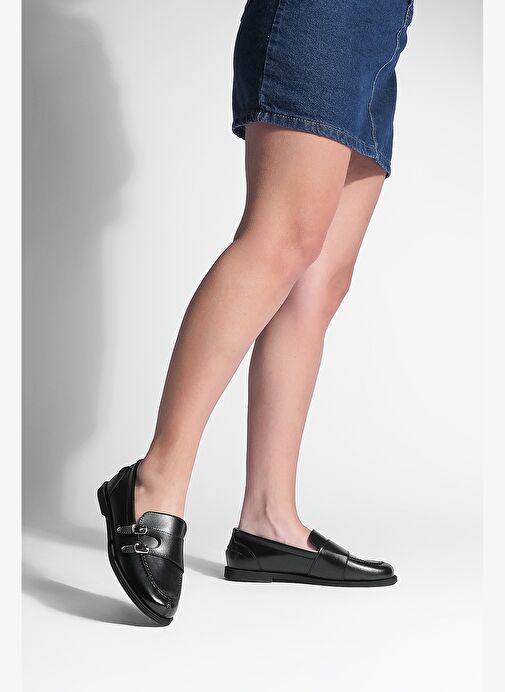 Kadın Loafer Makosen Tokalı Günlük Ayakkabı Ovora Siyah - Görsel 5