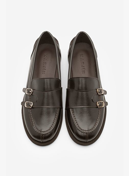 Kadın Loafer Çift Bantlı Makosen Tokalı Günlük Ayakkabı Ovora Kahve - Görsel 7