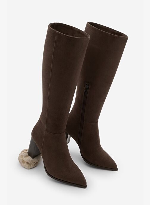Marjin Marjin Belirsiz Kadın Sivri Burun Yarım Fermuarlı Kalın Topuklu Çizme Mortez Kahve Süet Bot | Boyner Belirsiz - 2. görsel