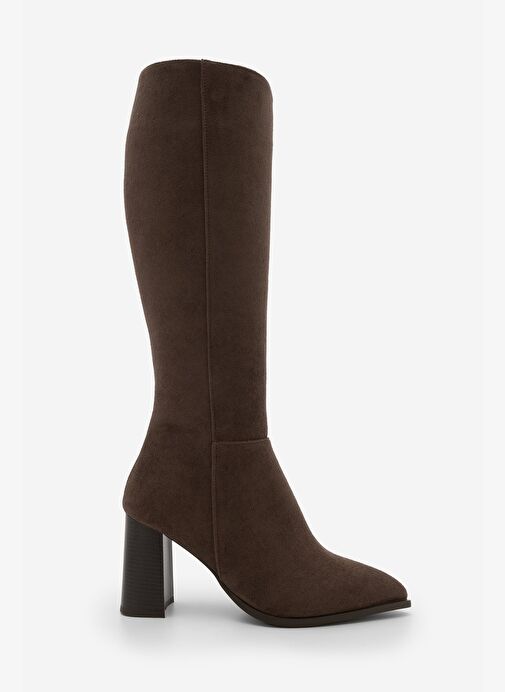 Marjin Marjin Belirsiz Kadın Sivri Burun Yarım Fermuarlı Kalın Topuklu Çizme Mortez Kahve Süet Bot | Boyner Belirsiz - 3. görsel