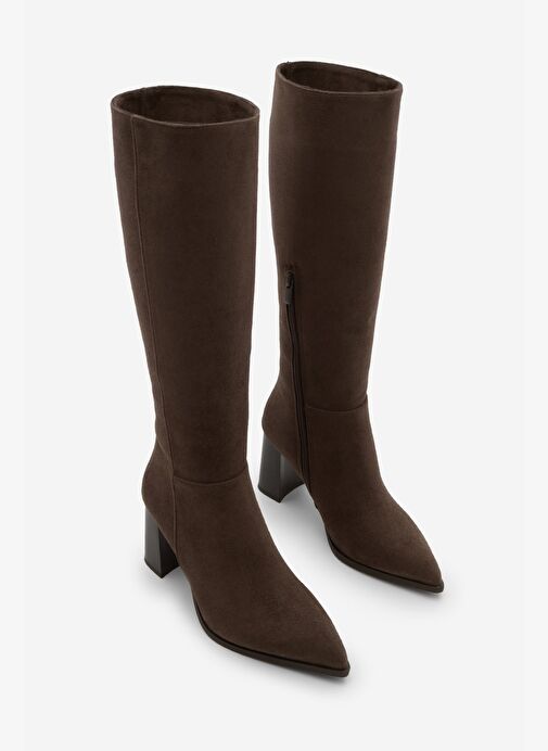 Marjin Marjin Belirsiz Kadın Sivri Burun Yarım Fermuarlı Kalın Topuklu Çizme Mortez Kahve Süet Bot | Boyner Belirsiz - 4. görsel