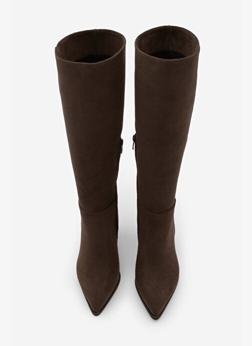Marjin Marjin Belirsiz Kadın Sivri Burun Yarım Fermuarlı Kalın Topuklu Çizme Mortez Kahve Süet Bot | Boyner Belirsiz - 5. görsel