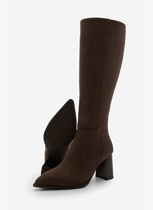 Marjin Marjin Belirsiz Kadın Sivri Burun Yarım Fermuarlı Kalın Topuklu Çizme Mortez Kahve Süet Bot | Boyner Belirsiz - 7. görsel