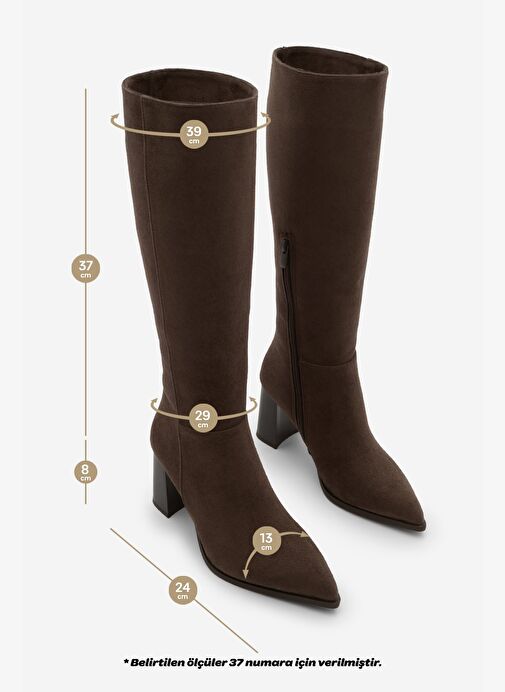 Marjin Marjin Belirsiz Kadın Sivri Burun Yarım Fermuarlı Kalın Topuklu Çizme Mortez Kahve Süet Bot | Boyner Belirsiz - 8. görsel