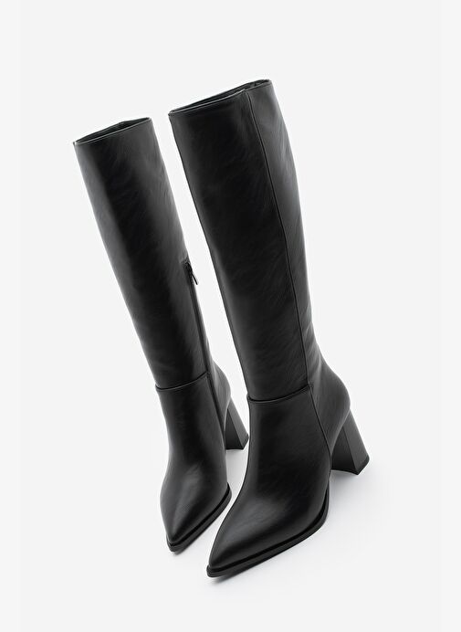 Marjin Marjin Kadın Sivri Burun Yarım Fermuarlı Kalın Topuklu Çizme Mortez Siyah Bot | Boyner Siyah - 2. görsel