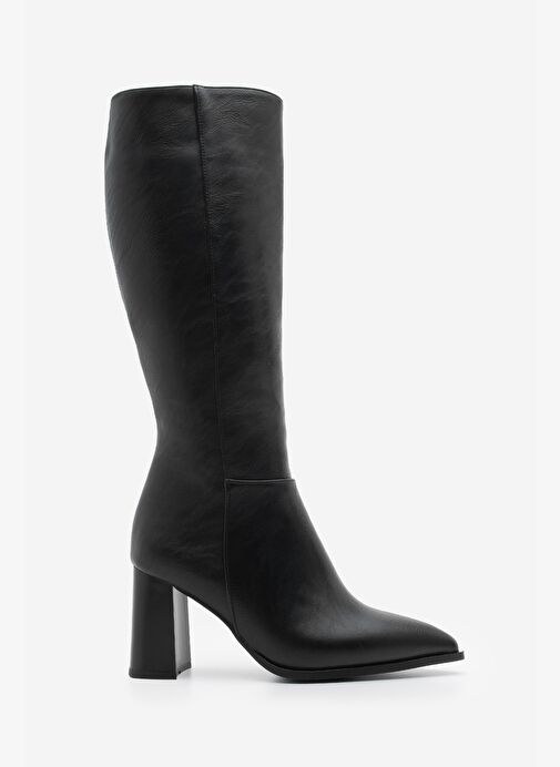 Marjin Marjin Kadın Sivri Burun Yarım Fermuarlı Kalın Topuklu Çizme Mortez Siyah Bot | Boyner Siyah - 4. görsel