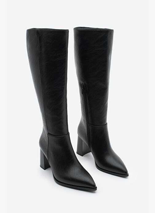 Marjin Marjin Kadın Sivri Burun Yarım Fermuarlı Kalın Topuklu Çizme Mortez Siyah Bot | Boyner Siyah - 6. görsel