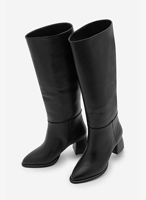 Marjin Marjin Kadın Sivri Burun Fermuarsız Kalın Topuklu Çizme Aluta Siyah Bot | Boyner Siyah - 2. görsel