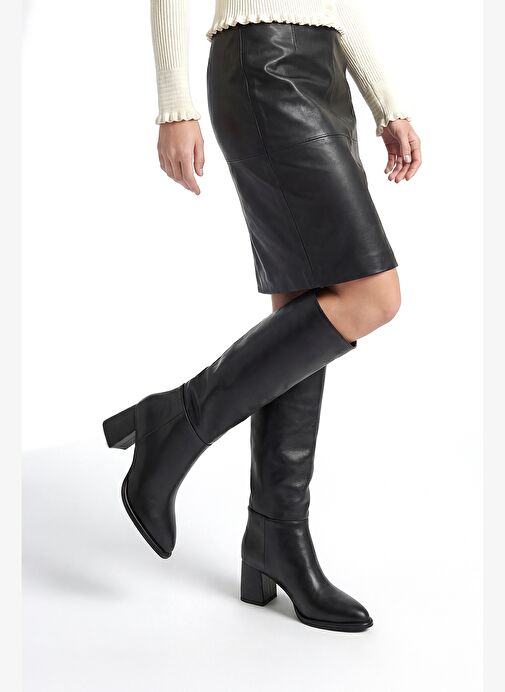 Marjin Marjin Kadın Sivri Burun Fermuarsız Kalın Topuklu Çizme Aluta Siyah Bot | Boyner Siyah - 3. görsel