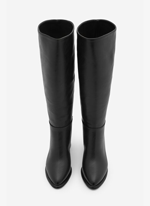 Marjin Marjin Kadın Sivri Burun Fermuarsız Kalın Topuklu Çizme Aluta Siyah Bot | Boyner Siyah - 6. görsel