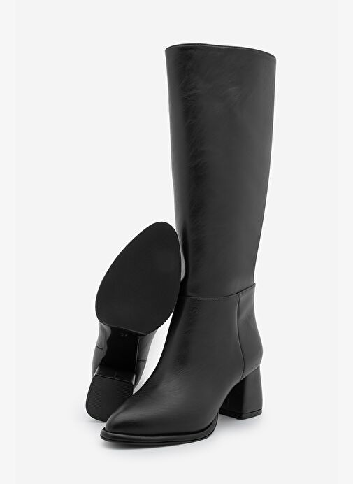 Marjin Marjin Kadın Sivri Burun Fermuarsız Kalın Topuklu Çizme Aluta Siyah Bot | Boyner Siyah - 8. görsel