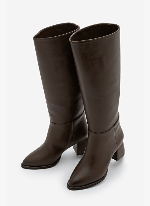 Marjin Marjin Belirsiz Kadın Sivri Burun Fermuarsız Kalın Topuklu Çizme Aluta Kahve Bot | Boyner Belirsiz - 2. görsel