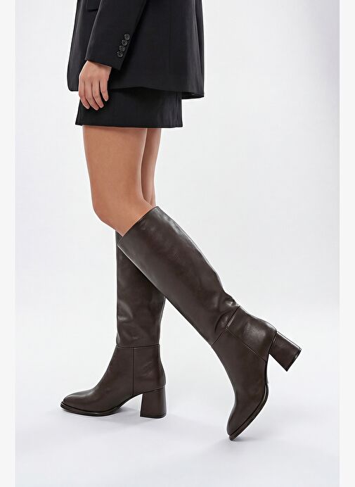 Marjin Marjin Belirsiz Kadın Sivri Burun Fermuarsız Kalın Topuklu Çizme Aluta Kahve Bot | Boyner Belirsiz - 5. görsel