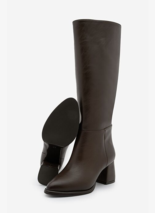 Marjin Marjin Belirsiz Kadın Sivri Burun Fermuarsız Kalın Topuklu Çizme Aluta Kahve Bot | Boyner Belirsiz - 8. görsel