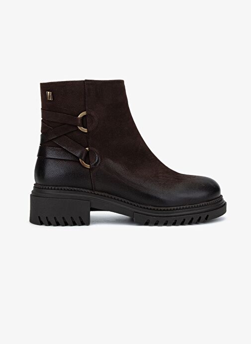 Valmenti Kadın Hakiki Deri Kahverengi Nubuk Düz Bot - Görsel 2