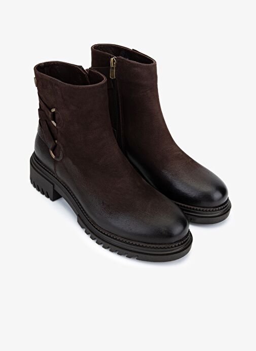 Valmenti Kadın Hakiki Deri Kahverengi Nubuk Düz Bot - Görsel 3