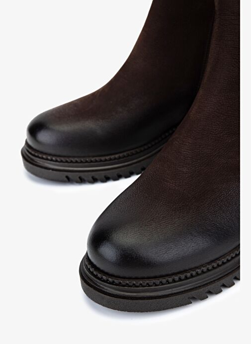 Valmenti Kadın Hakiki Deri Kahverengi Nubuk Düz Bot - Görsel 4