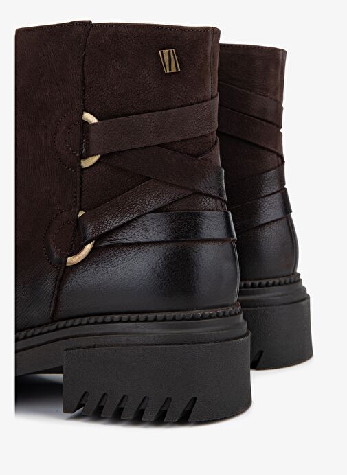 Valmenti Kadın Hakiki Deri Kahverengi Nubuk Düz Bot - Görsel 5