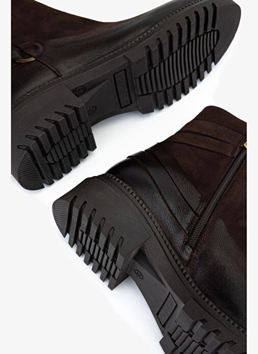 Valmenti Kadın Hakiki Deri Kahverengi Nubuk Düz Bot - Görsel 6