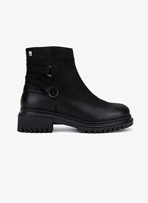 Valmenti Kadın Hakiki Deri Siyah Nubuk Düz Bot - Görsel 2