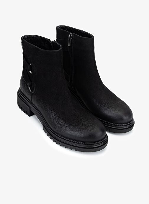 Valmenti Kadın Hakiki Deri Siyah Nubuk Düz Bot - Görsel 3