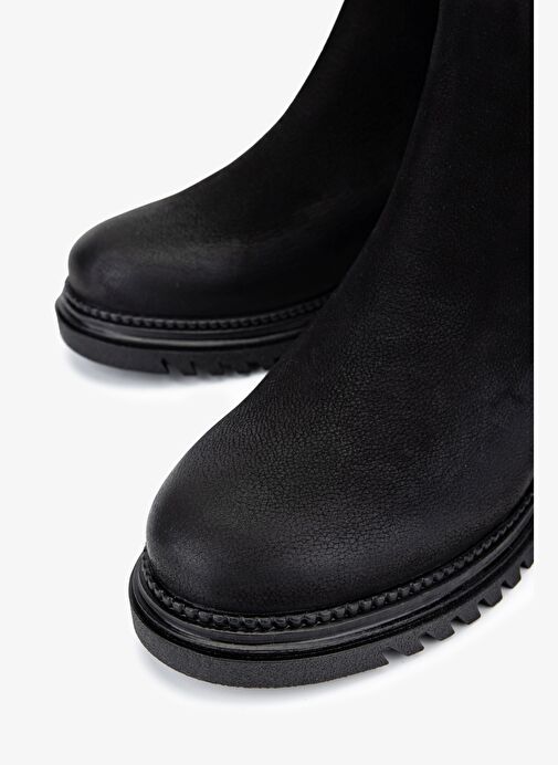 Valmenti Kadın Hakiki Deri Siyah Nubuk Düz Bot - Görsel 4