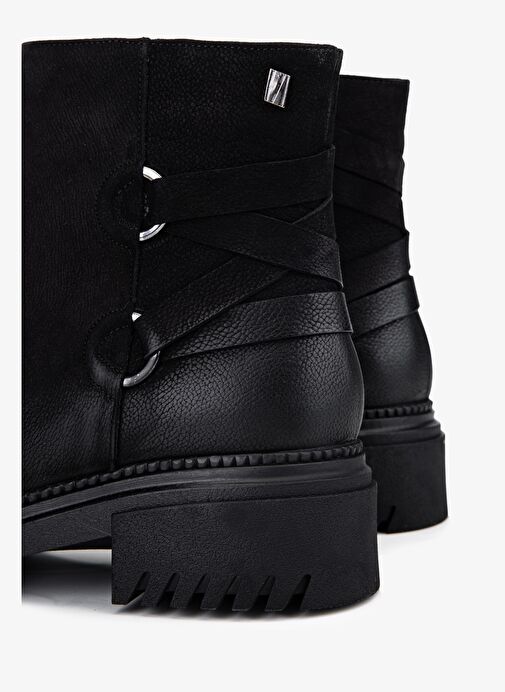 Valmenti Kadın Hakiki Deri Siyah Nubuk Düz Bot - Görsel 5