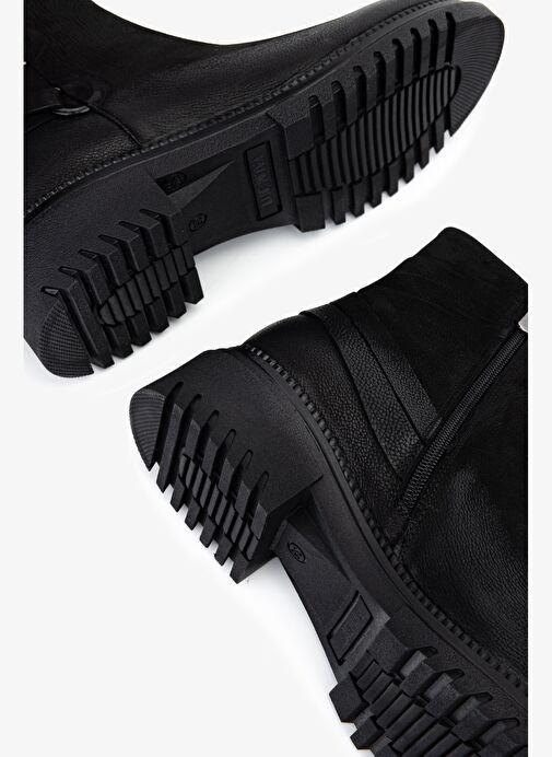 Valmenti Kadın Hakiki Deri Siyah Nubuk Düz Bot - Görsel 6