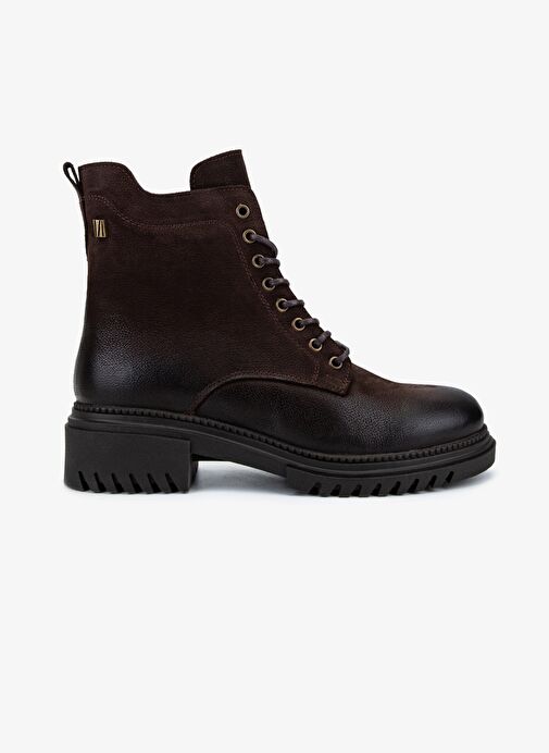 Valmenti Kadın Hakiki Deri Kahverengi Nubuk Düz Bot - Görsel 2