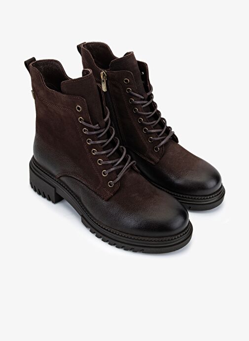 Valmenti Kadın Hakiki Deri Kahverengi Nubuk Düz Bot - Görsel 3