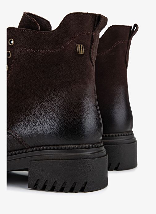 Valmenti Kadın Hakiki Deri Kahverengi Nubuk Düz Bot - Görsel 5