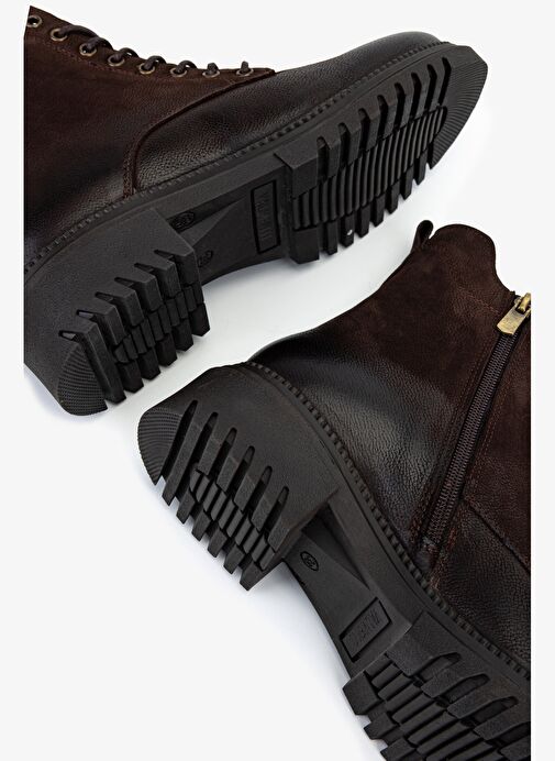 Valmenti Kadın Hakiki Deri Kahverengi Nubuk Düz Bot - Görsel 6