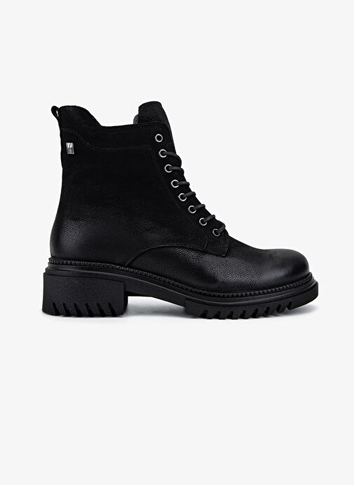 Valmenti Kadın Hakiki Deri Siyah Nubuk Düz Bot - Görsel 2