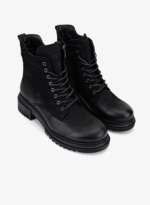 Valmenti Kadın Hakiki Deri Siyah Nubuk Düz Bot - Görsel 3