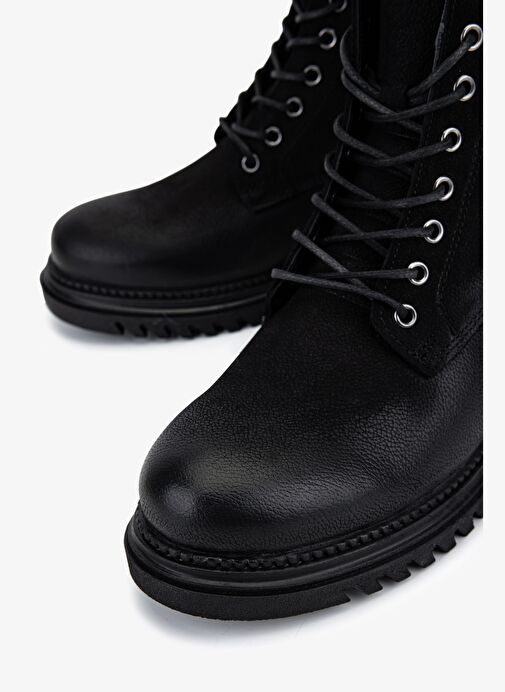 Valmenti Kadın Hakiki Deri Siyah Nubuk Düz Bot - Görsel 4