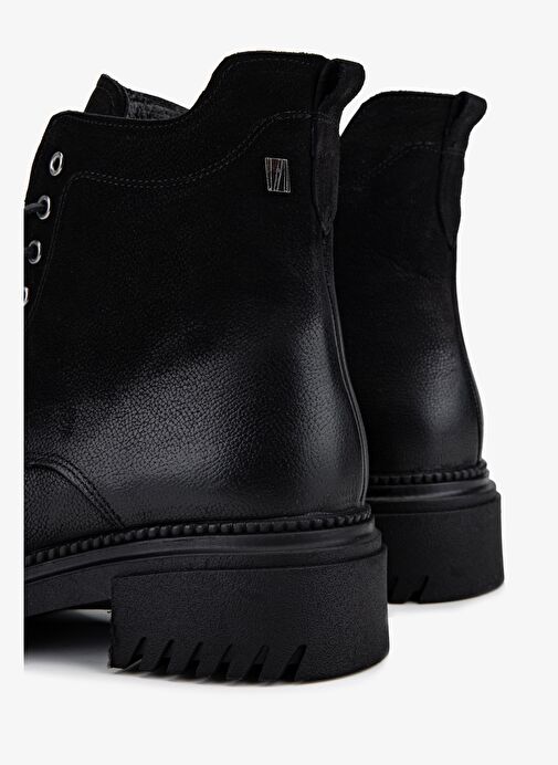 Valmenti Kadın Hakiki Deri Siyah Nubuk Düz Bot - Görsel 5