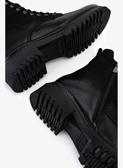 Valmenti Kadın Hakiki Deri Siyah Nubuk Düz Bot - Görsel 6