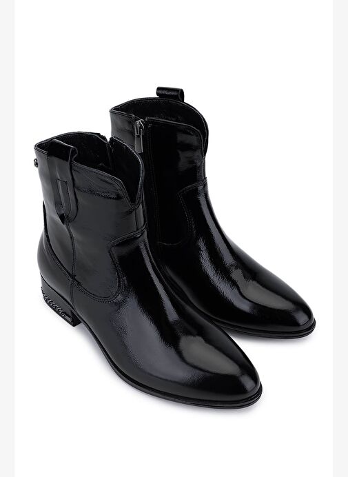 Tamer Tanca Kadın Hakiki Deri Siyah Rugan Topuklu Bot - Görsel 3