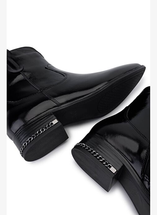 Tamer Tanca Kadın Hakiki Deri Siyah Rugan Topuklu Bot - Görsel 5