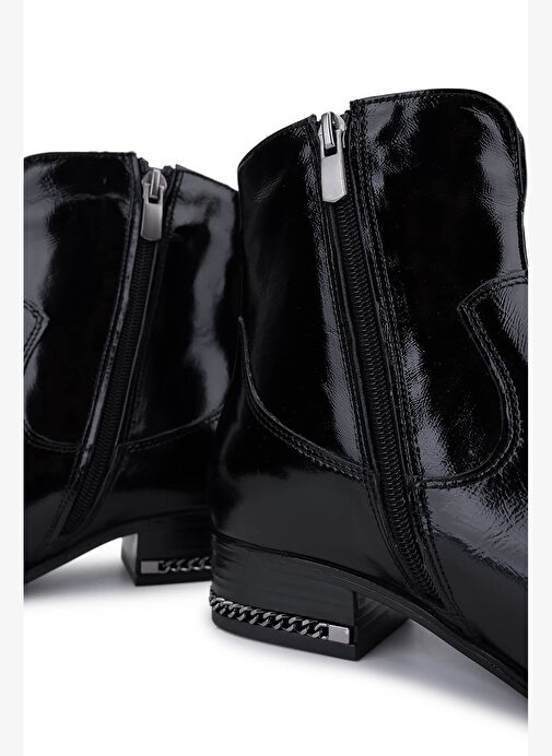 Tamer Tanca Kadın Hakiki Deri Siyah Rugan Topuklu Bot - Görsel 6