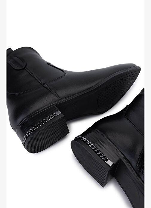 Tamer Tanca Kadın Hakiki Deri Siyah Deri Topuklu Bot - Görsel 5