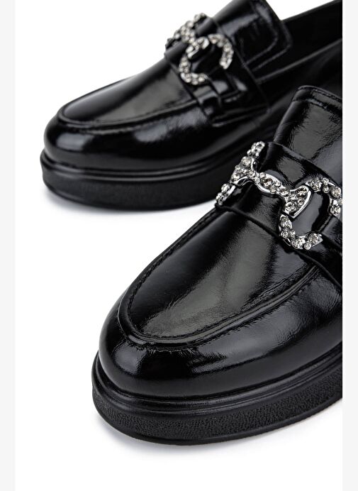 Tamer Tanca Kadın Hakiki Deri Siyah Rugan Loafer Ayakkabı - Görsel 5