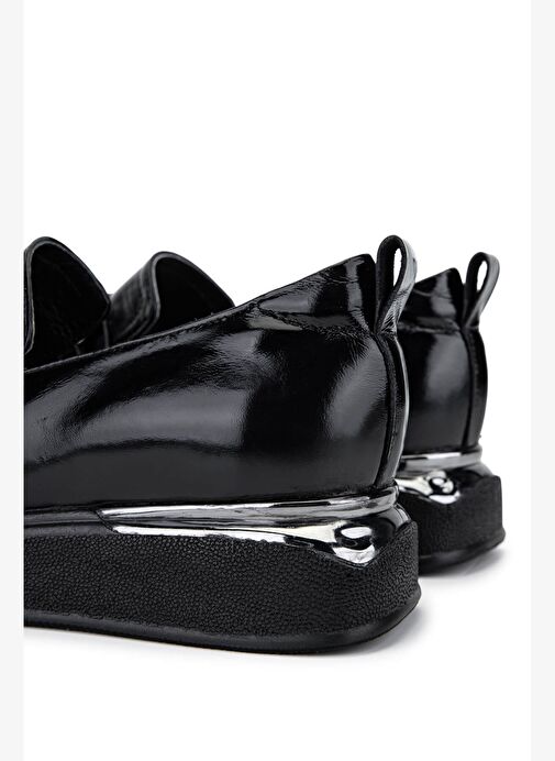 Tamer Tanca Kadın Hakiki Deri Siyah Rugan Loafer Ayakkabı - Görsel 6